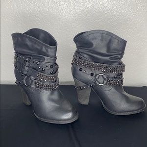 Black high heel moto ankle booties